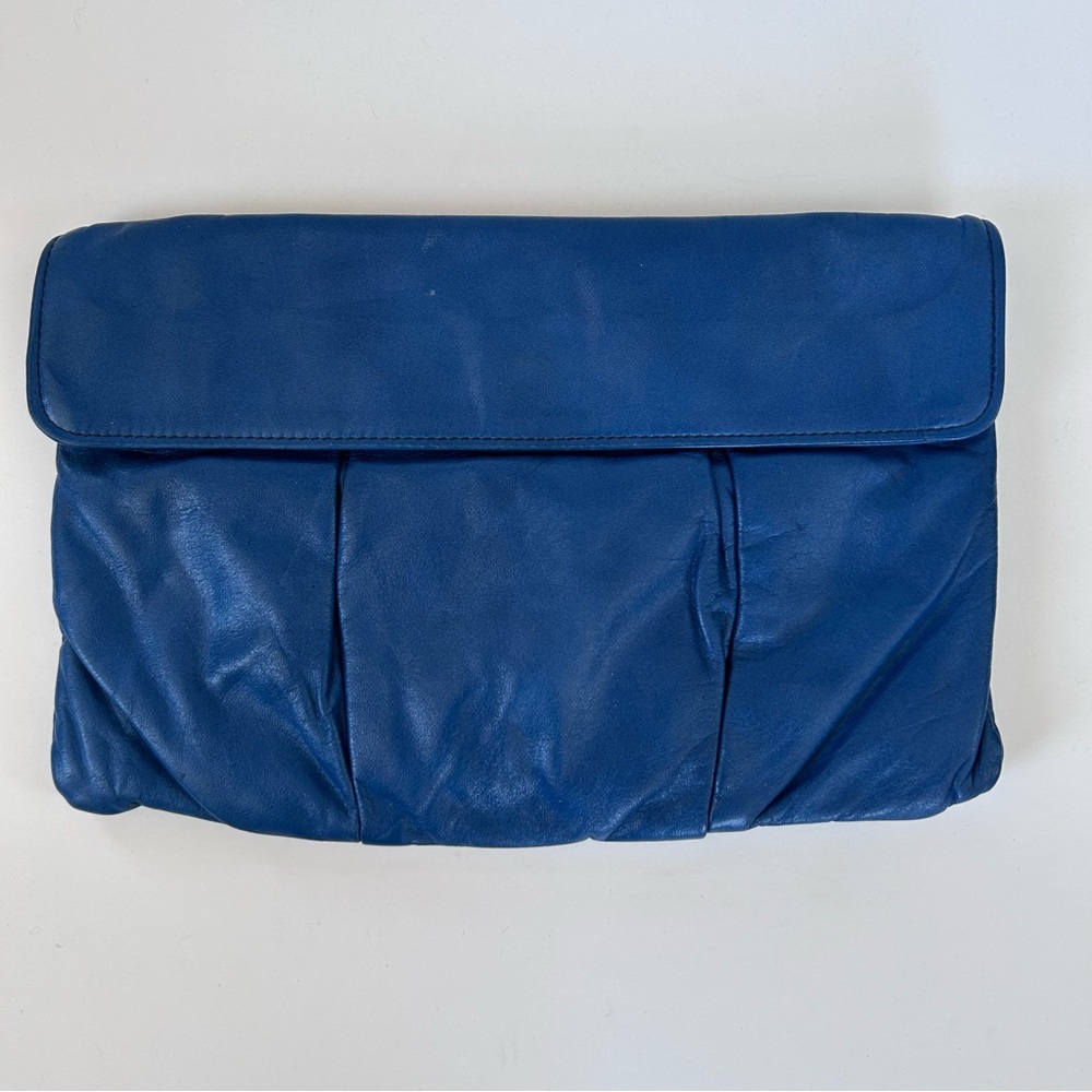 Set of 2 Vintage Leather Clutch Handbags Blue Taupe Chic Minimal Classic - Picture 2 of 16